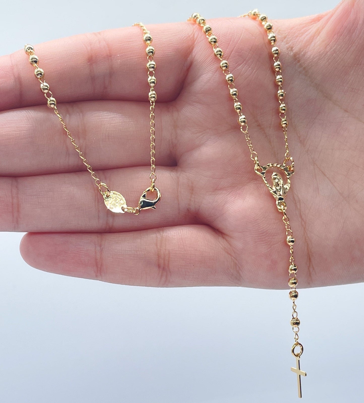 18k Gold Layered Dainty Bead Fashion Rosary Necklace