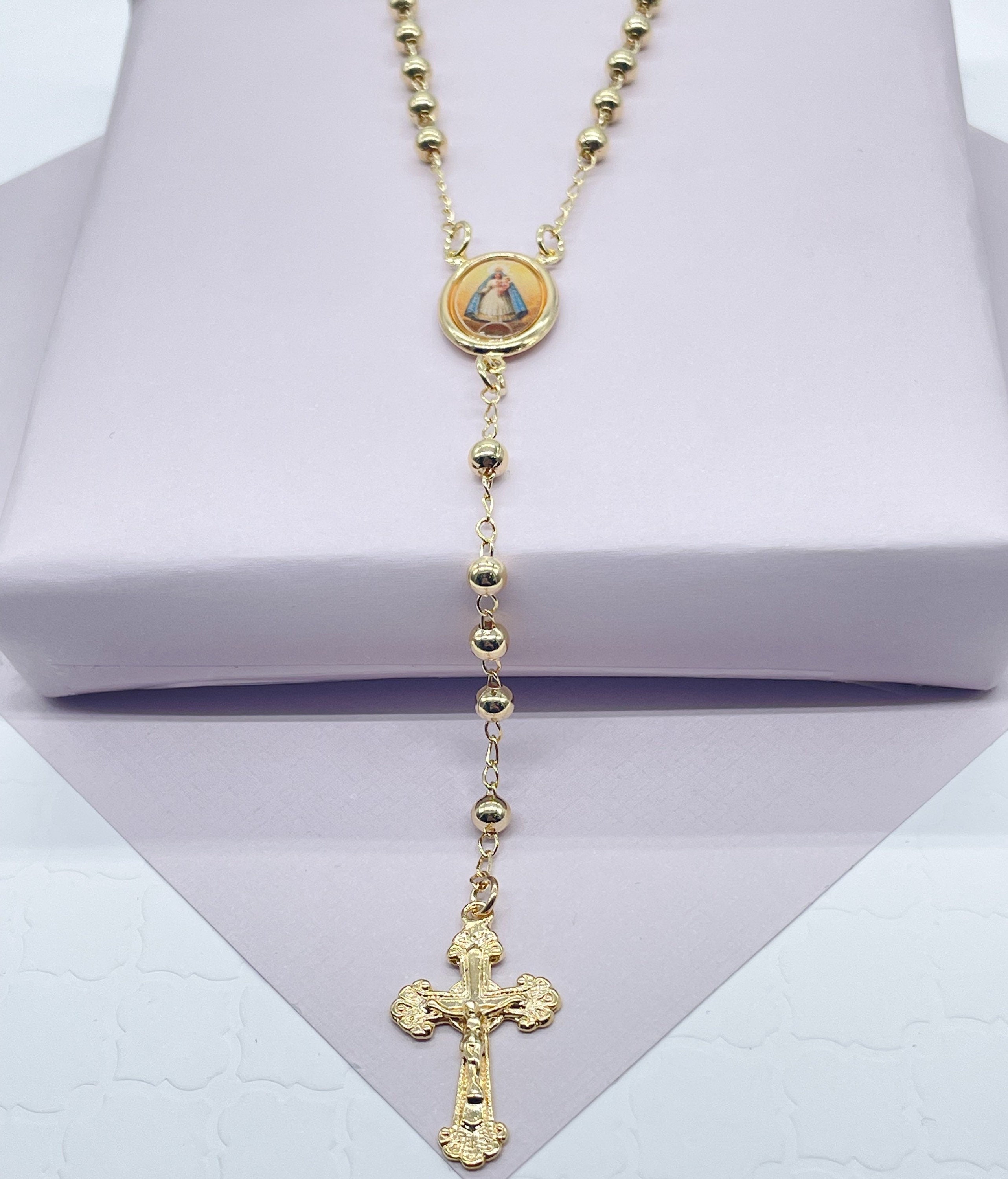 Thin gold hotsell rosary necklace