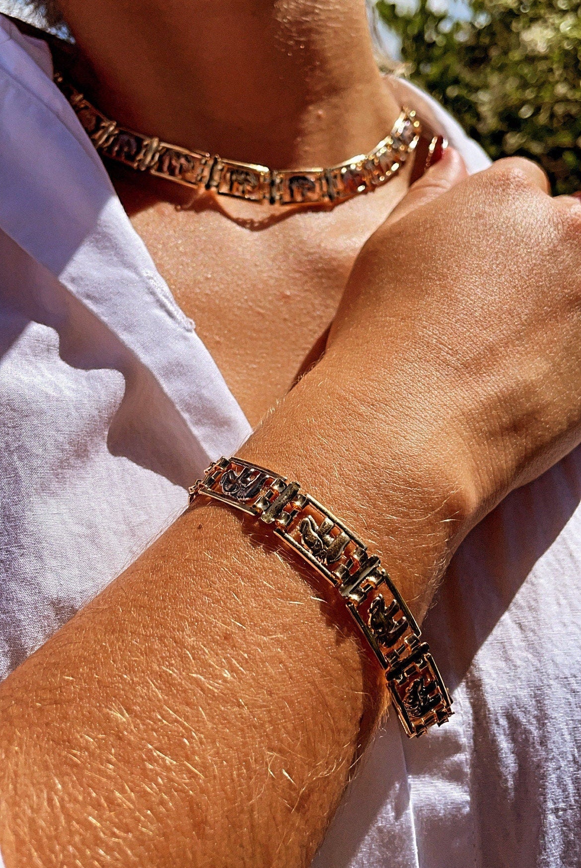 18k Gold Layered Tri-Color Flat Elephant Set, Tricolor Hallowed Necklace