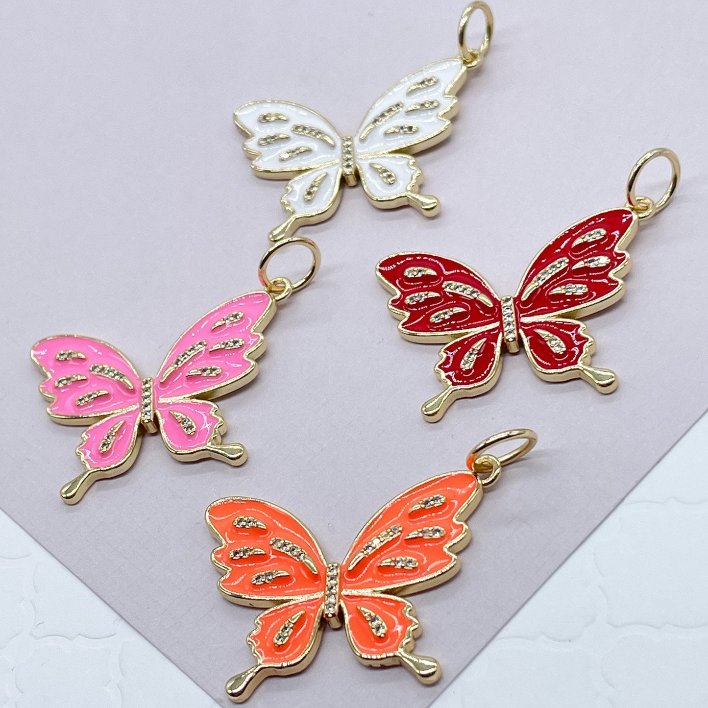 18k Gold Layered Colorful Butterfly Enamel Pendant Wholesale Charm Jewelry Making