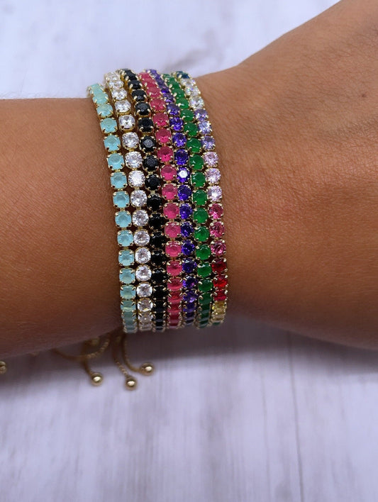 18k Gold Layered Colorful Cubic Zirconia Adjustable Bracelet , Arm Candy Jewelry,