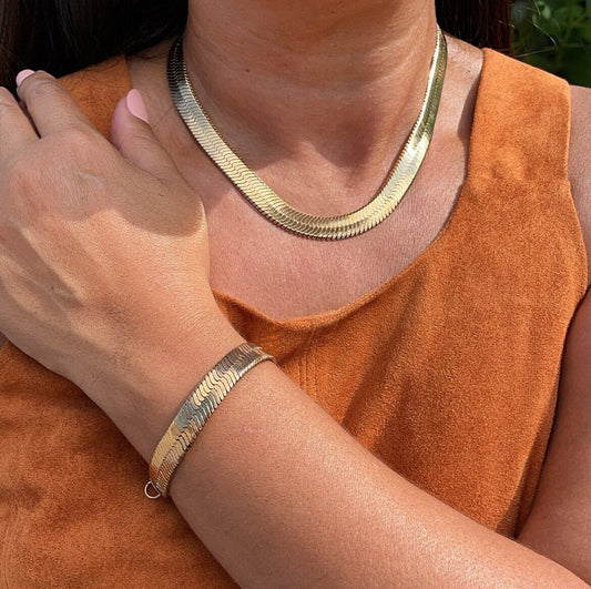 18k Gold Layered 10mm Herringbone Necklace For Layering Jewelry