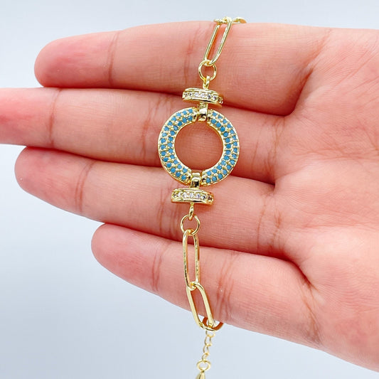 18k Gold Layered Paper Clip Link Bracelet Featuring Micro Pave Cubic Zirconia