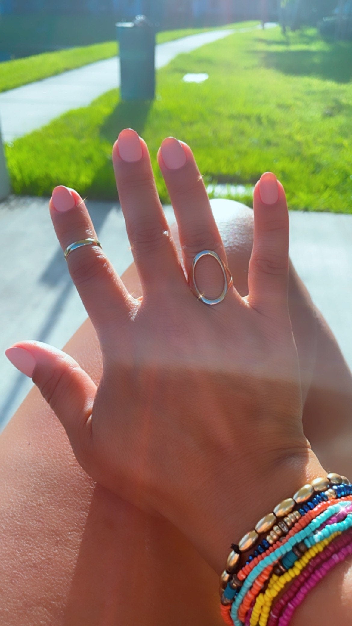 18k Gold Layered Open Oval Ring Hallowed Oval Fashion Design