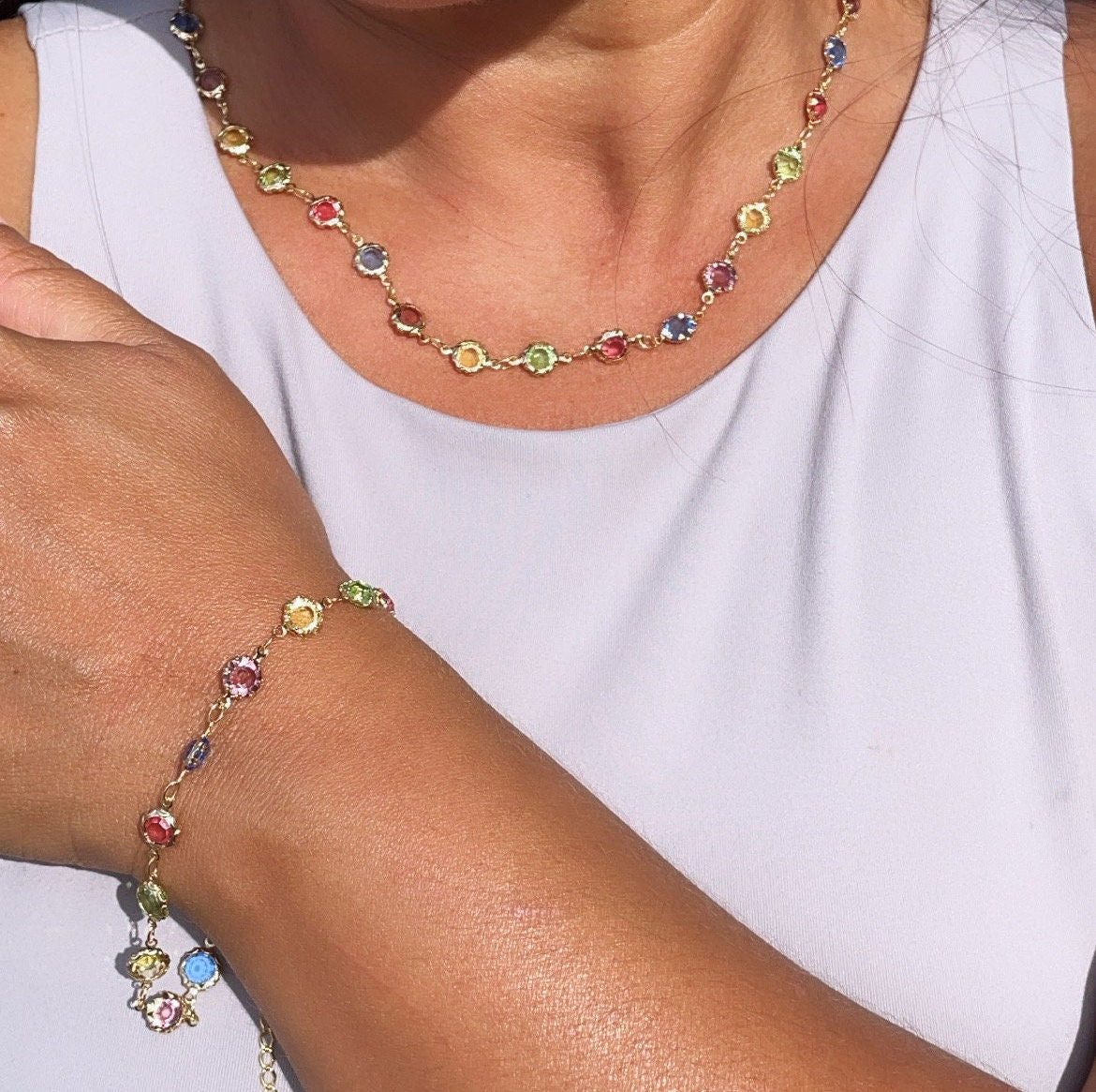 18k Gold Layered Colorful Festive Jewelry Set
