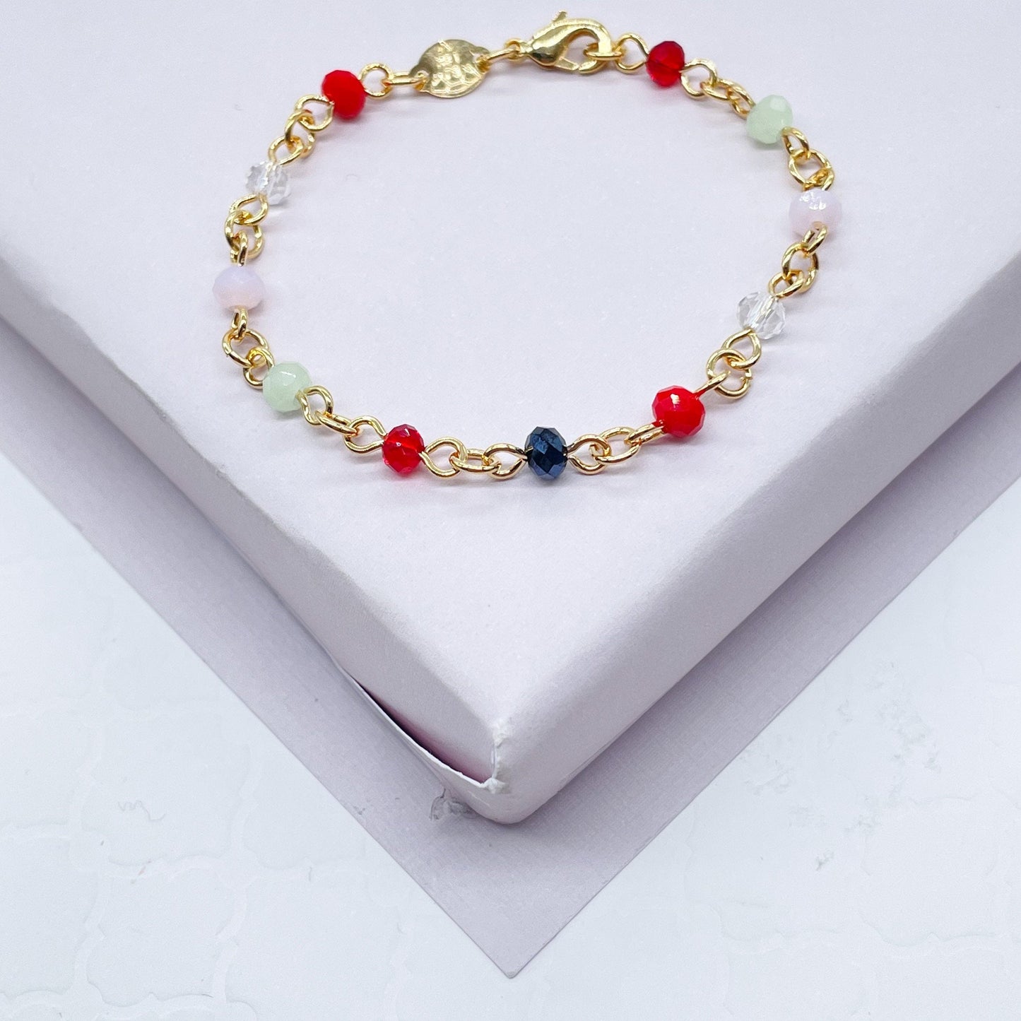 18k Gold Layered Beaded Kids Bracelet With a Variety Of Multi Color Acrylic