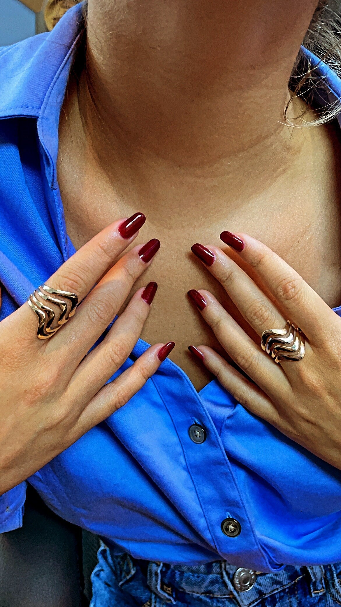 Fine 18k Gold Layered Multiple Fancy Waves Ring, Simple Plain Gold Waves