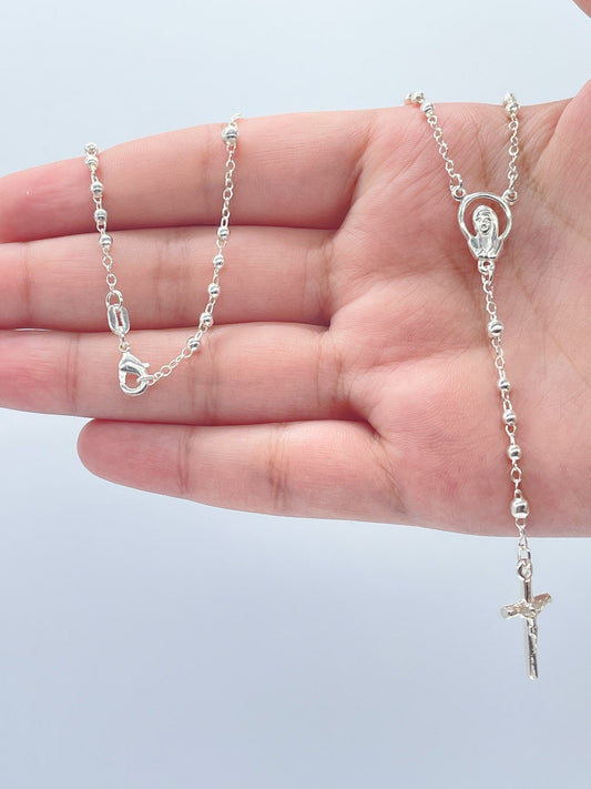 Silver Filled Dainty Rosary with Thick Crucifix Cross Wholesale Jewelry Making