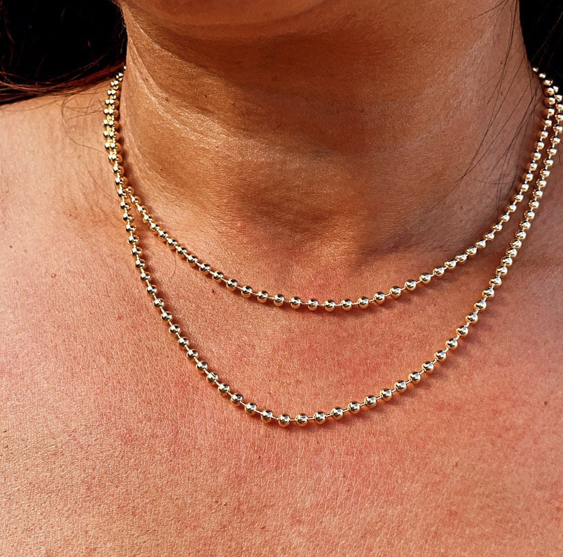 18k Gold Layered 3mm Gold Bead Chain Necklace for Wholesale Jewelry Making