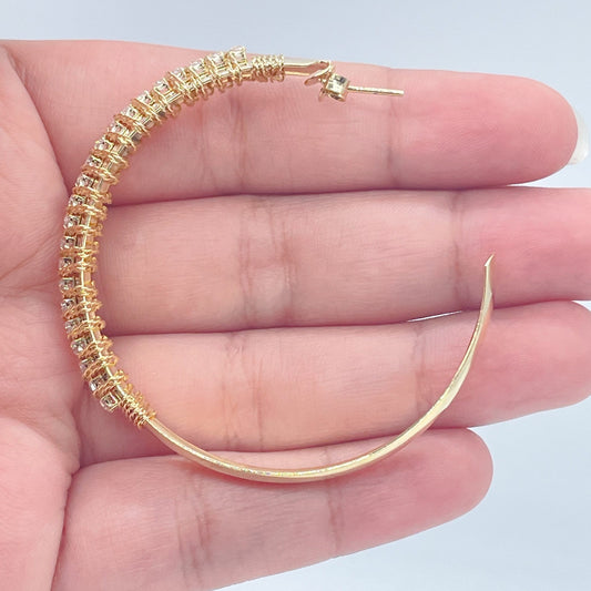 18k Gold Layered Hoop Earrings Hand Wrapped With Gold Twisted Thread With Cubic