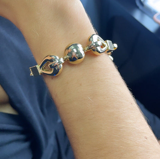 18k Gold Layered Ball Bracelet Featuring Sphere Loosed Connected By Mix Of Rolo