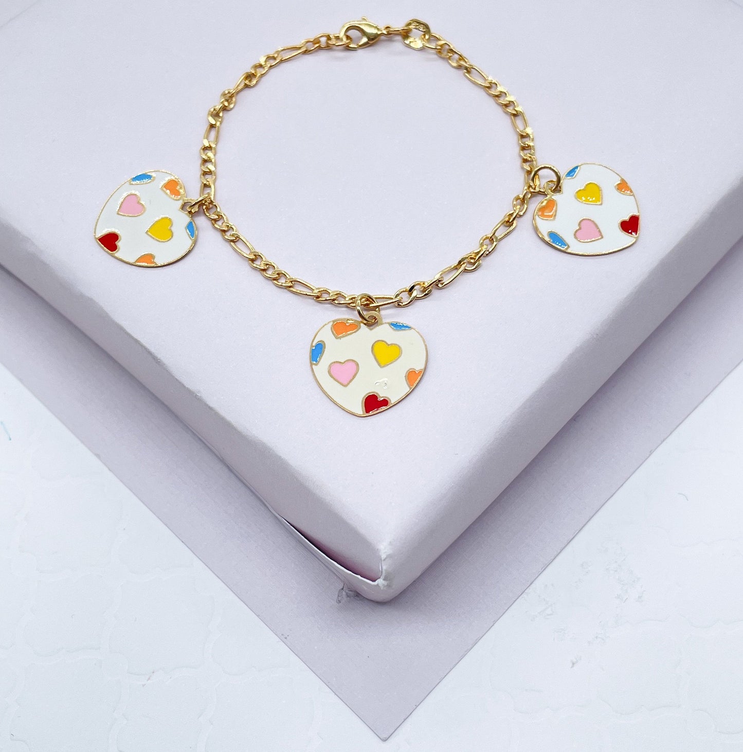Cute 18k Gold Layered Children’s Colorful Charm Bracelet, Fish, Elephant, Bee,