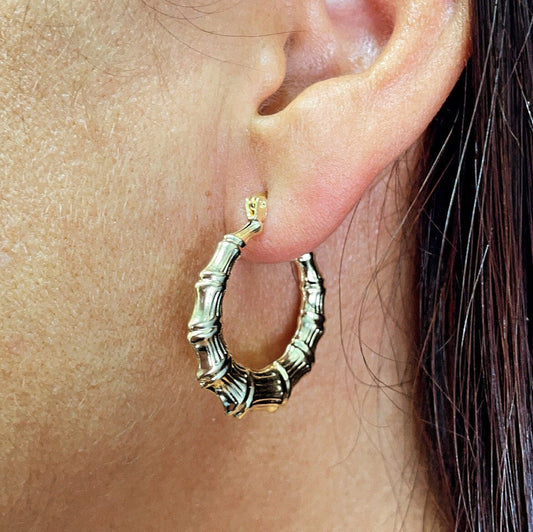 18k Gold Layered Chunk Bamboo Hoop Earrings Wholesale Jewelry Supplies