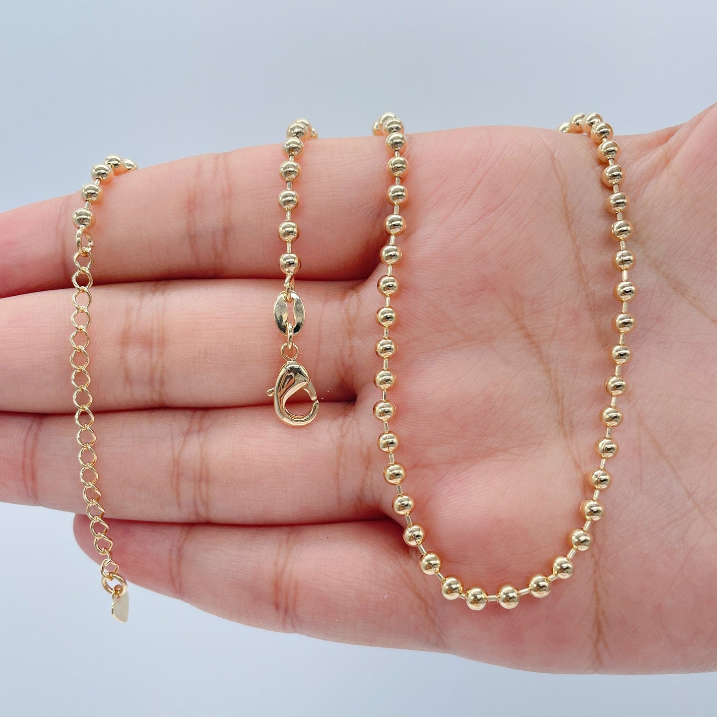 18k Gold Layered 3mm Gold Bead Chain Necklace for Wholesale Jewelry Making