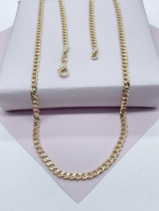18k Gold Layered 4mm Cuban Link Chain Necklace, Curb Link Chain, for Wholesale