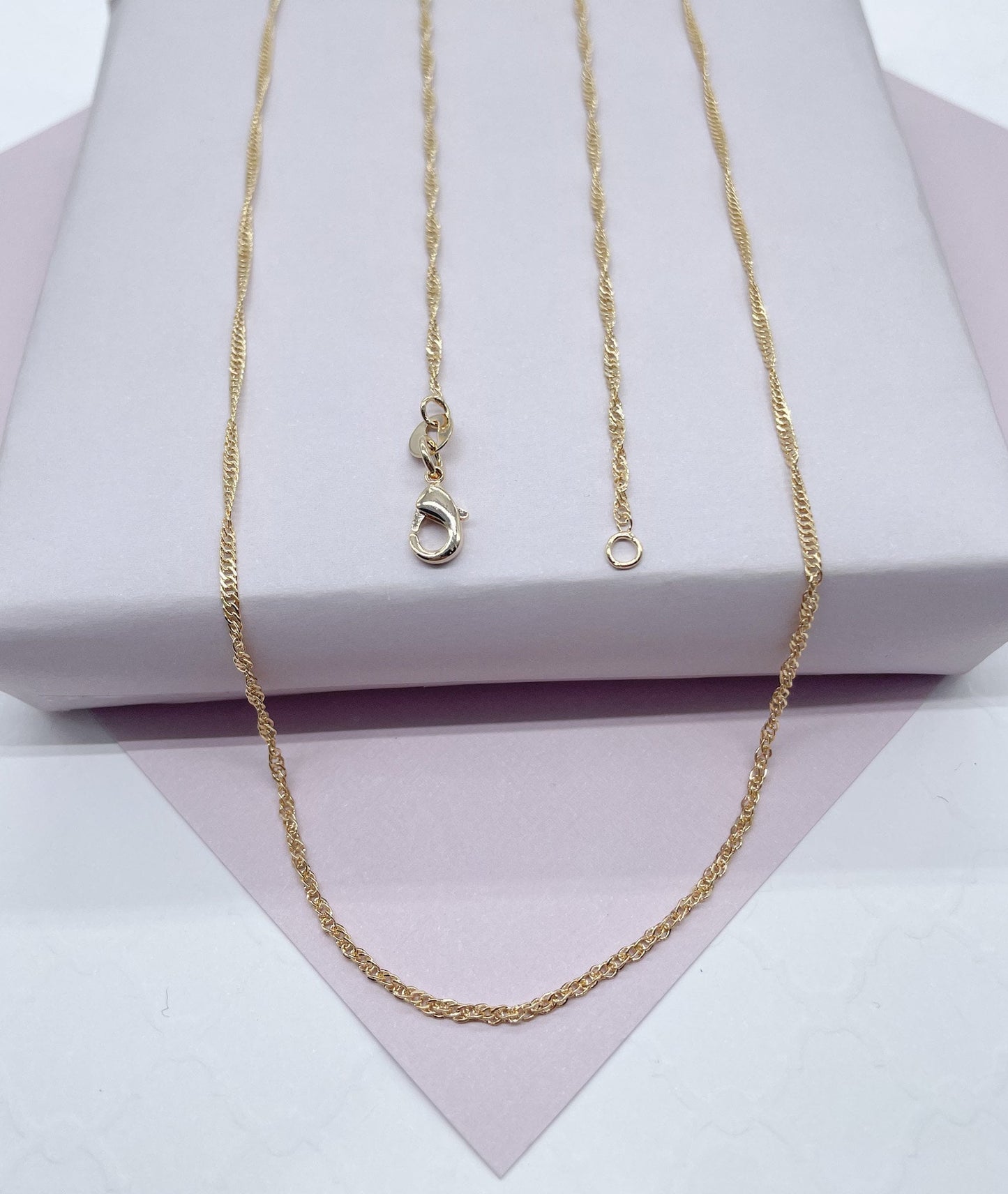 18k Gold Layered 1mm Dainty Singapore Chain Necklace for Wholesale Jewelry Making