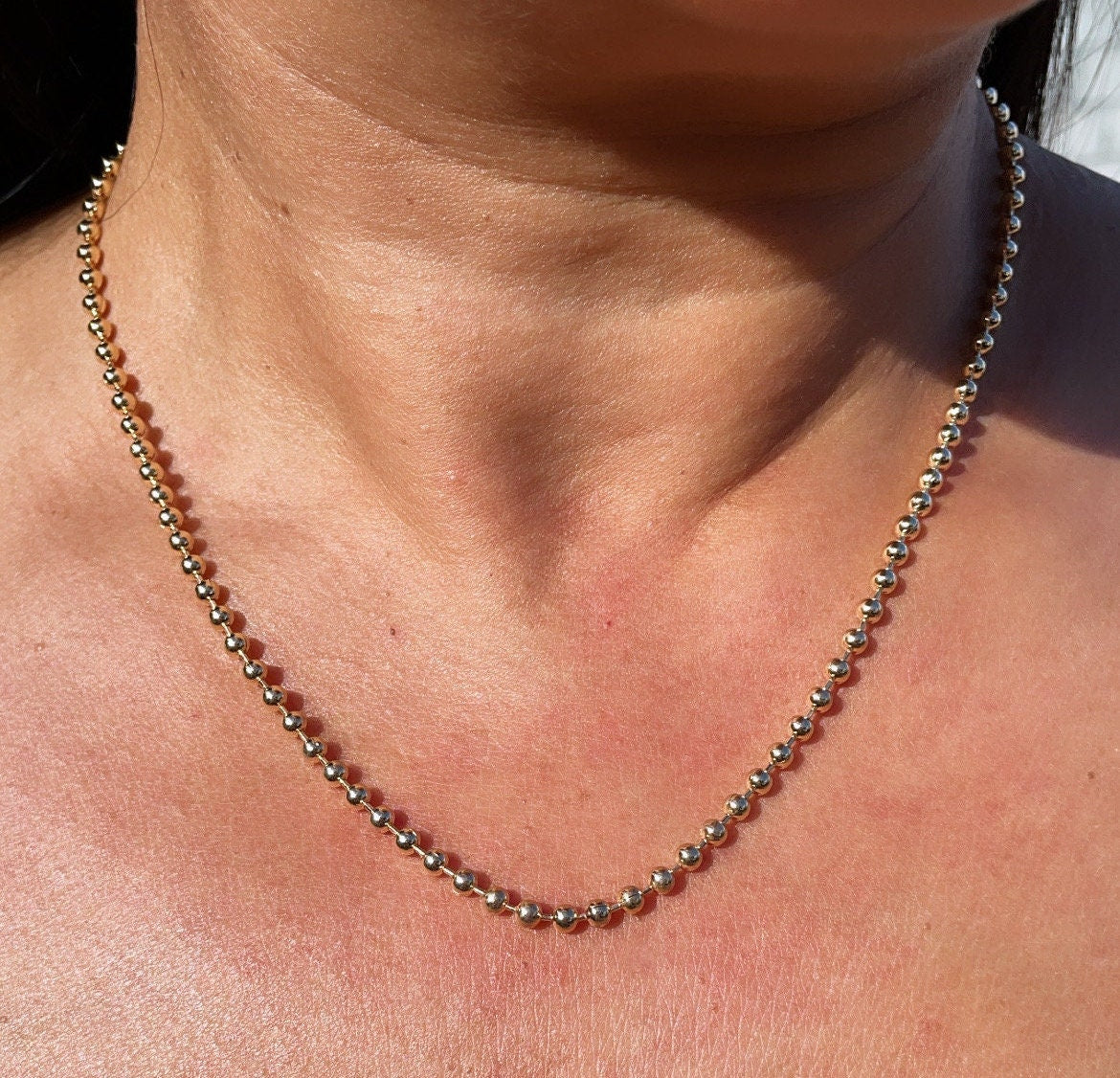 18k Gold Layered 3mm Gold Bead Chain Necklace for Wholesale Jewelry Making