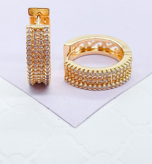 18k Gold Filled Large White Pave Huggie Earrings