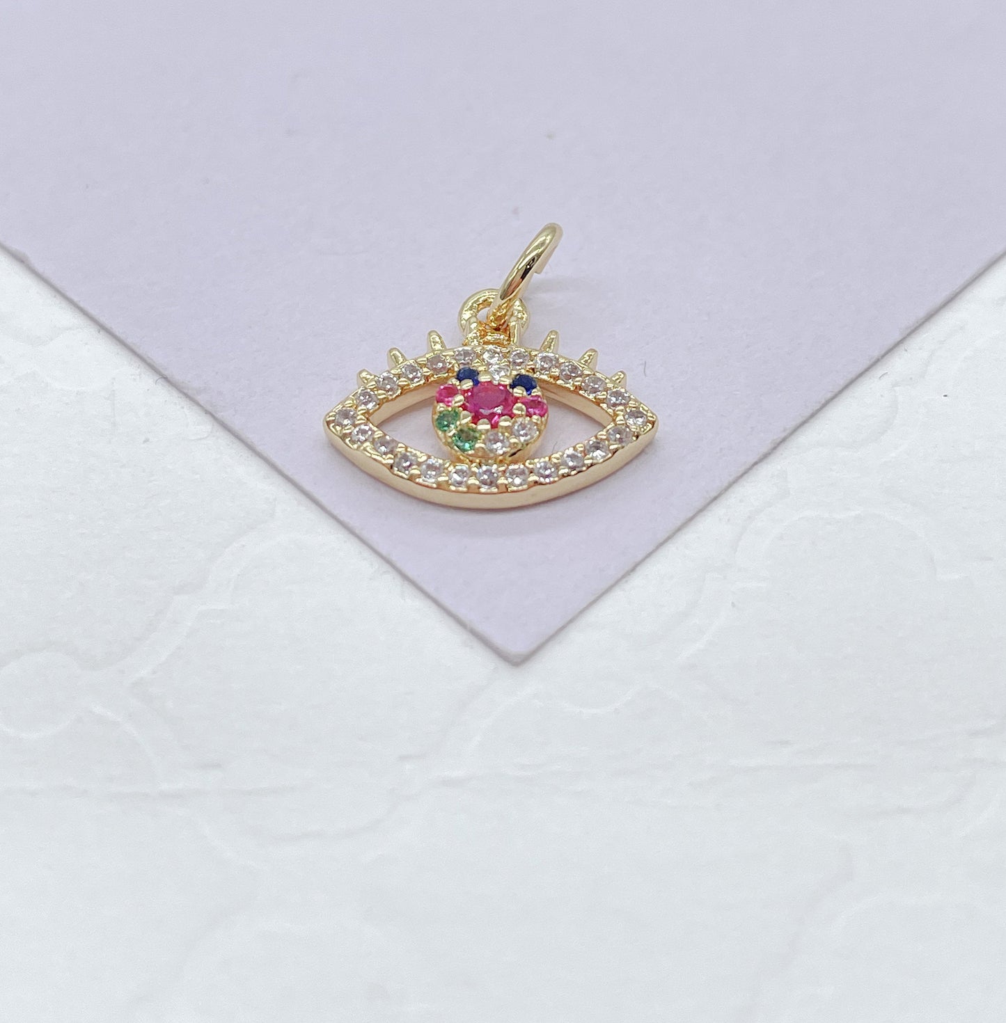 18k Gold Filled Dainty Mini CZ Evil Eye Charm, Available in 2 Styles