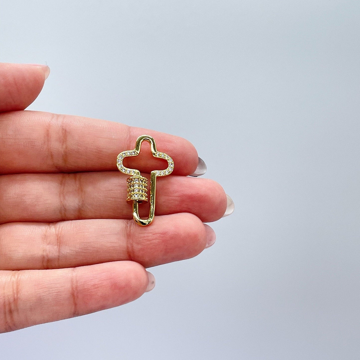 18k Gold Filled Smooth Cross Carabiner Clasp With CZ Pave Closure
