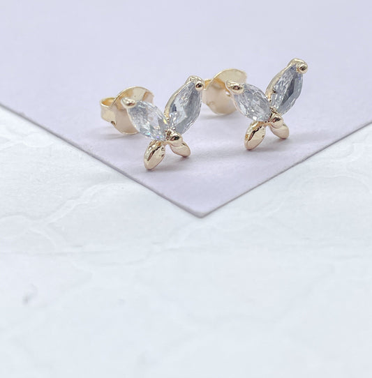18k Gold Filled Dainty Butterly Stud Earrings With Top Marquise Cut Stone Earrings, Butterfly Studs, Dainty Stud,