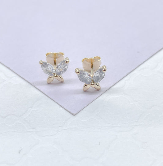 18k Gold Filled Dainty Butterly Stud Earrings With Top Marquise Cut Stone Earrings, Butterfly Studs, Dainty Stud,