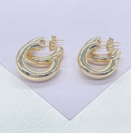 18k Gold Filled 6.5mm Thick Plain Smooth Open Ended Hoop Earrings