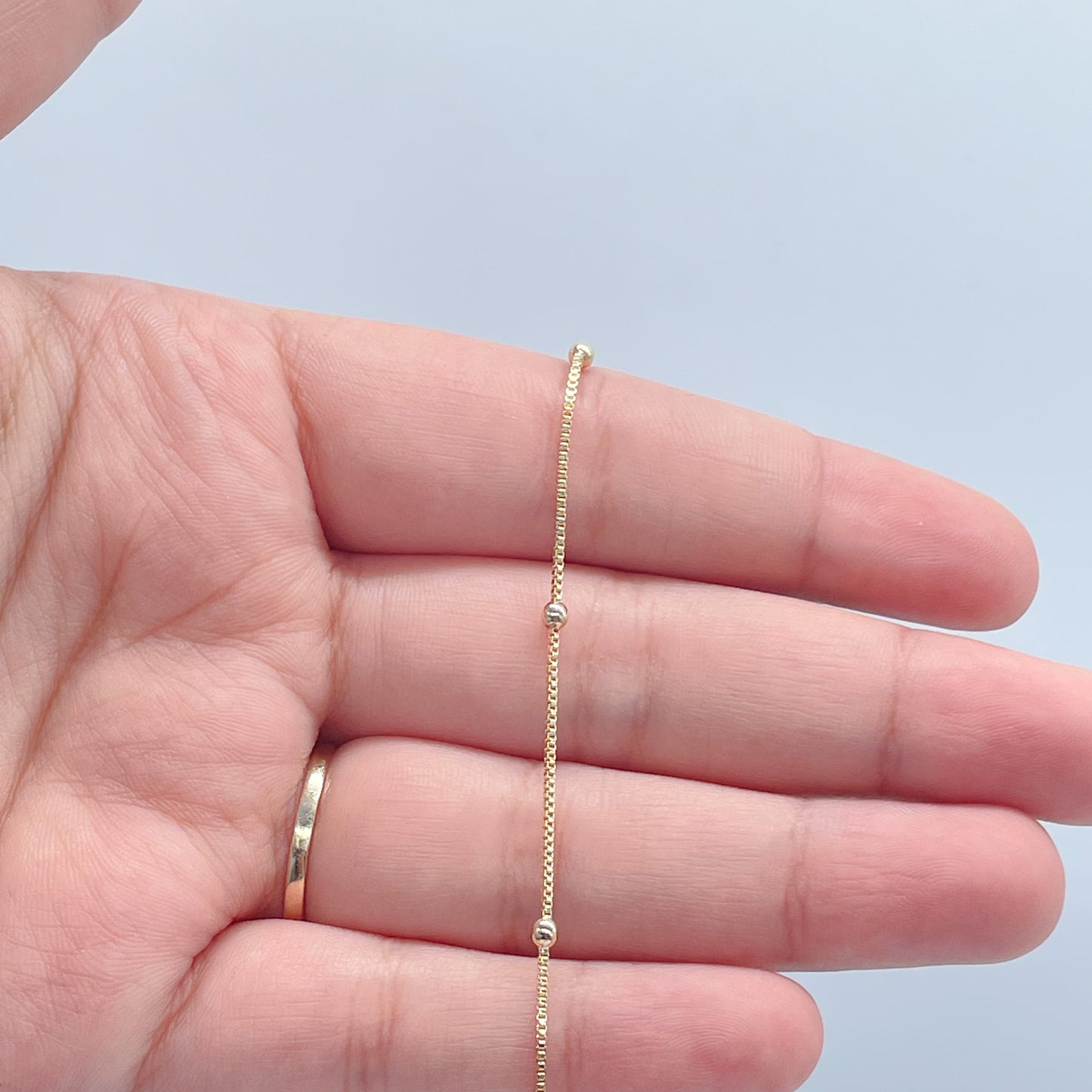 18k Gold Layered Box Chain Anklet Satellite Style