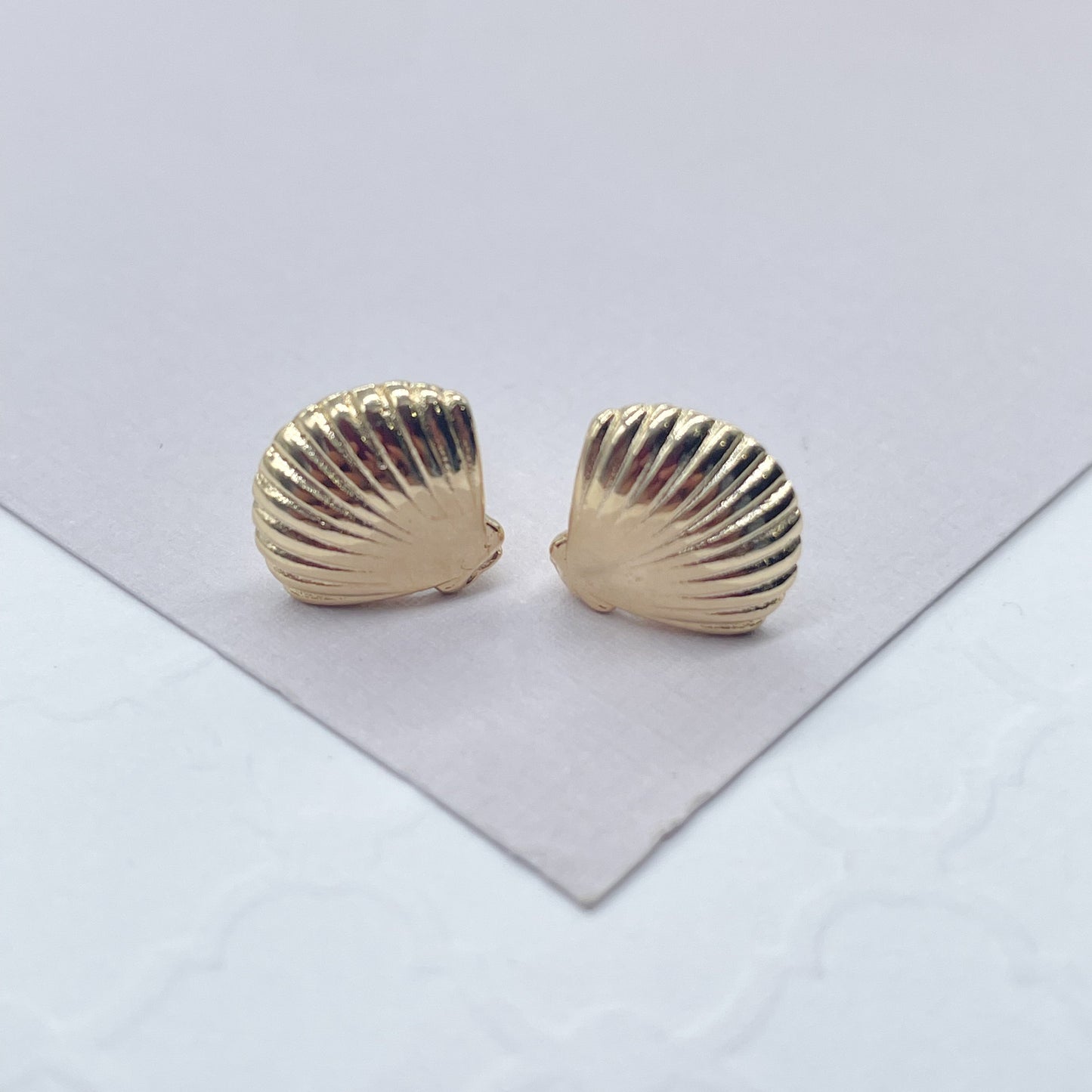 18k Gold Layered Clam Shell Stud Earrings