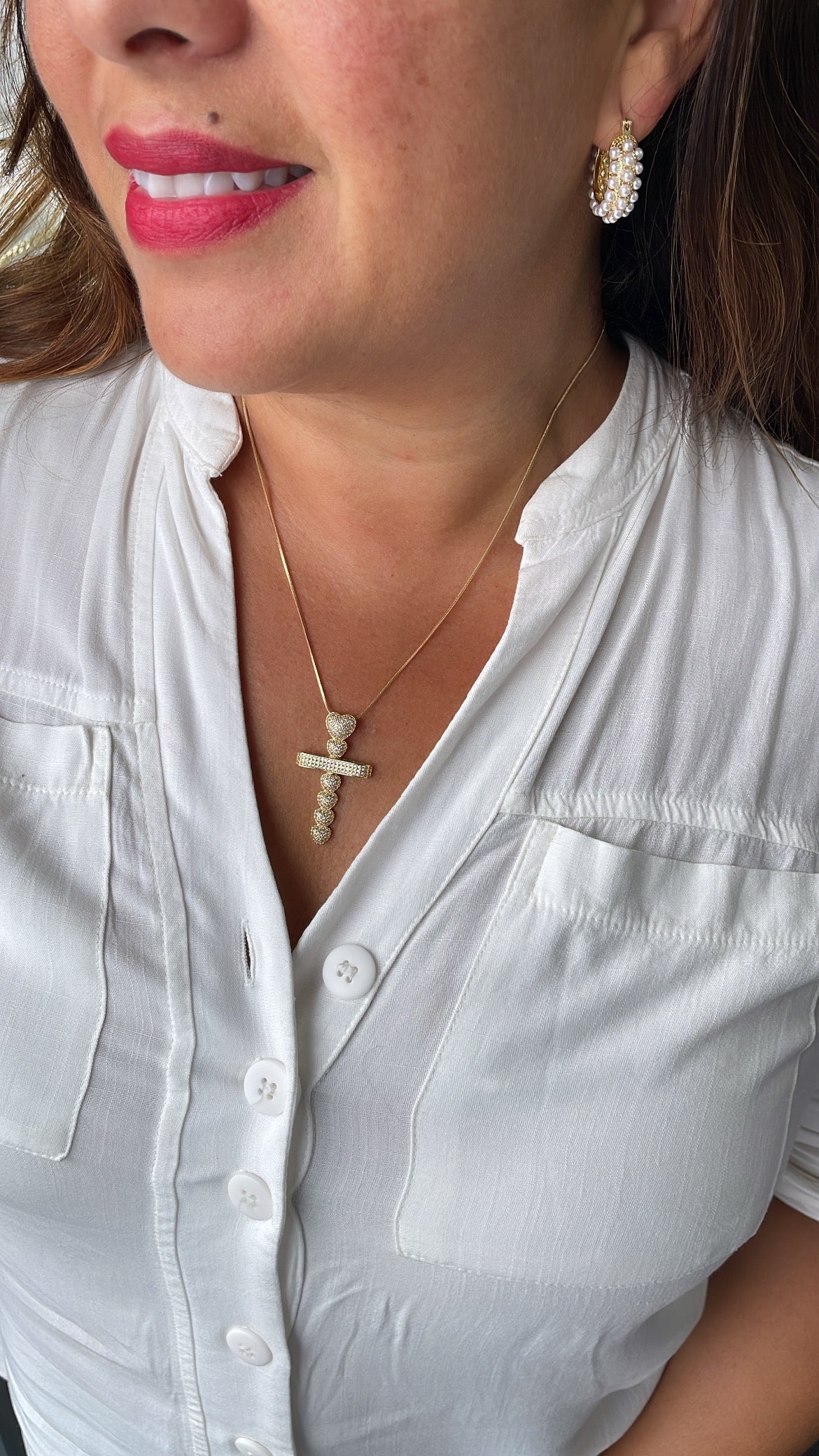 18k Gold Filled Crucifix Cross With Pave CZ Hearts