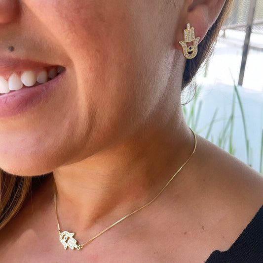 18k Gold Filled Hamsa Set with Blue Evil Eye