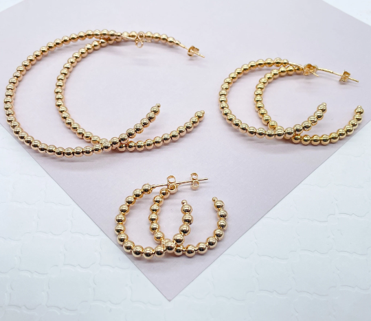18k Gold Filled Ball Beaded C Hoop Earring Available Small, Medium and Large
