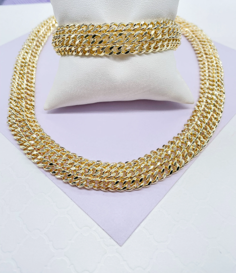 18k Gold Layered Thick Plain Cuban Link Fancy  Set