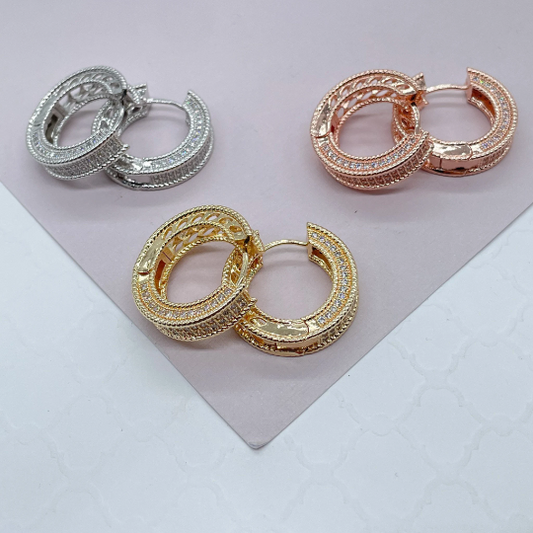 18k Gold Layered Flat and Fat Shape Micro Pavê Zirconia Clicker Earrings