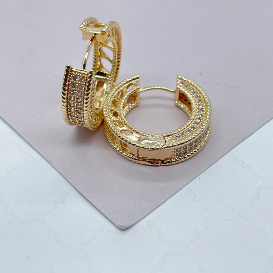 18k Gold Layered Flat and Fat Shape Micro Pavê Zirconia Clicker Earrings