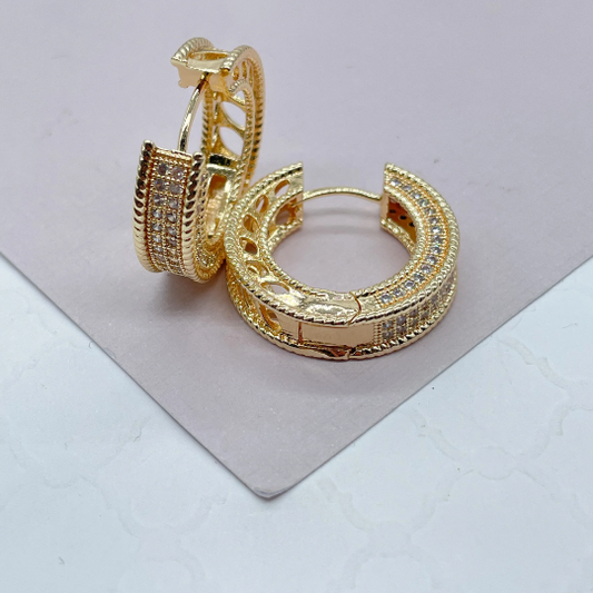 18k Gold Layered Flat and Fat Shape Micro Pavê Zirconia Clicker Earrings