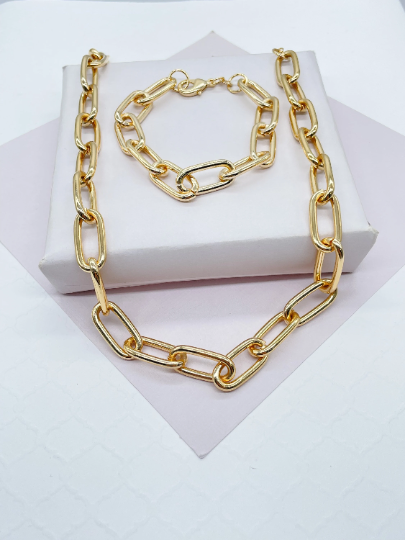 18k Gold Layered 10mm Thick Paper Clip Set necklace and bracelet Wholesale Jewelry Supplies