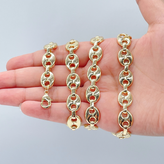 18k Gold Layered Thick Puffy Mariner Link Chain 11.6 mm Mariner Link Necklace