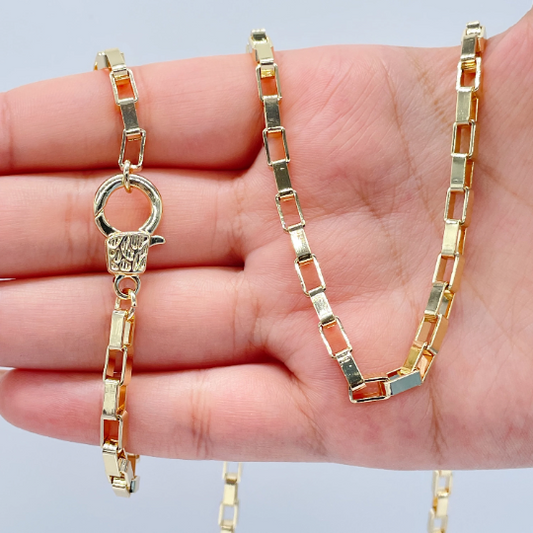 18k Gold Layered Short Link Paper Clip Set With Hand-cuff Lobster Clasp