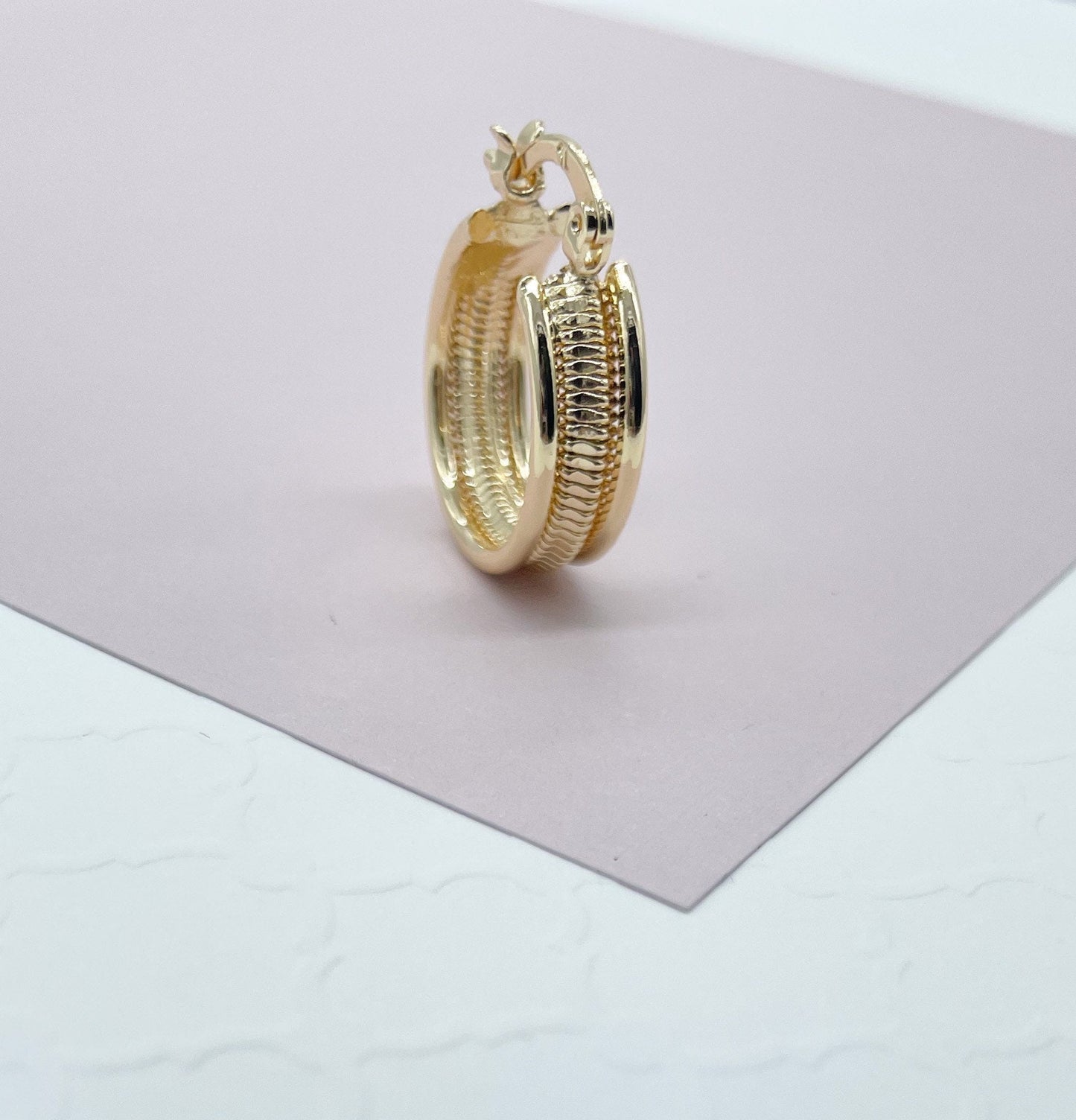 18K Gold Filled Hoop Earrings Featuring Middle Detail Rugged Wholesale And