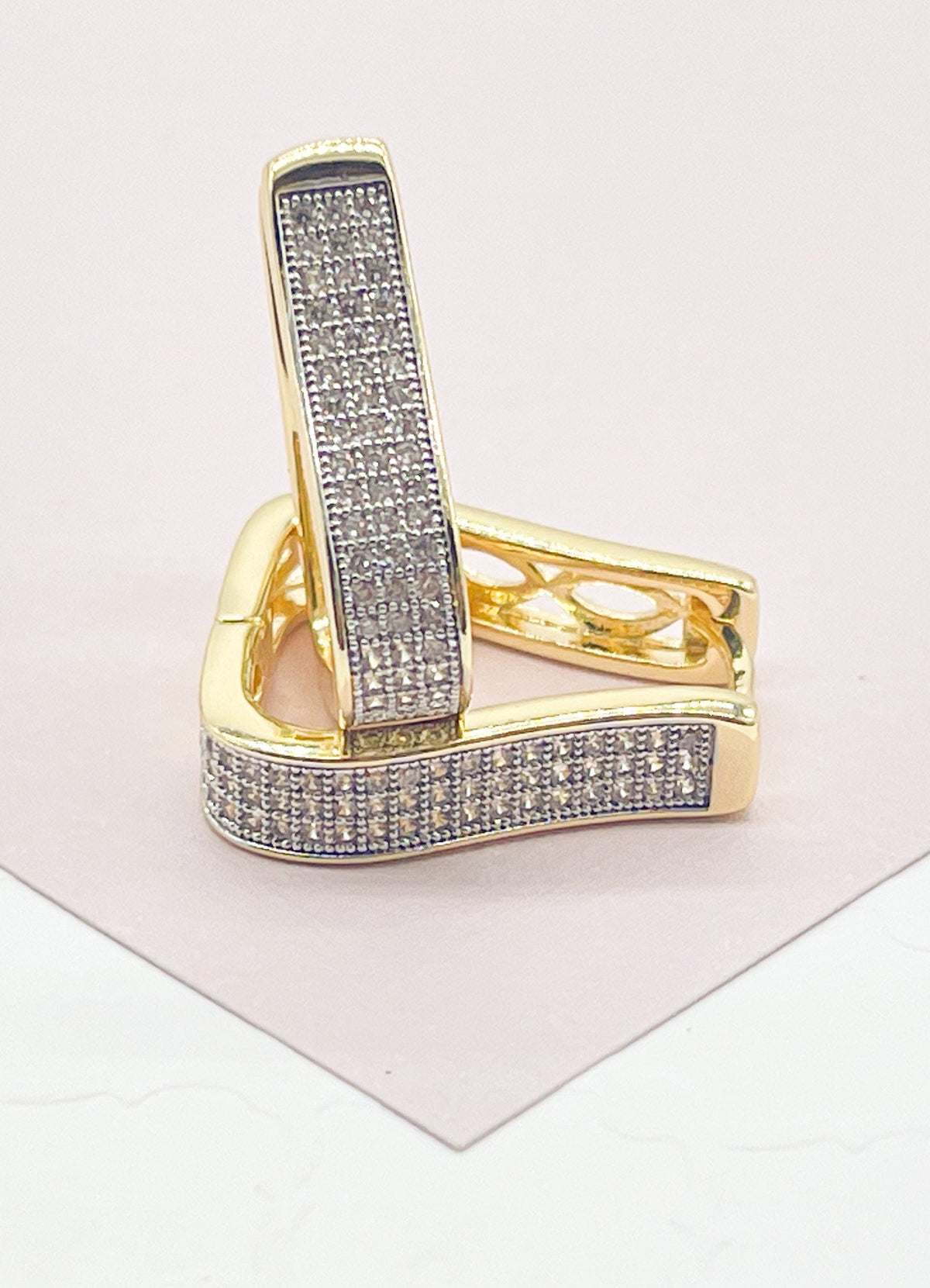 18k Gold Filled Hoop Earrings: Square Guitar Pick Design