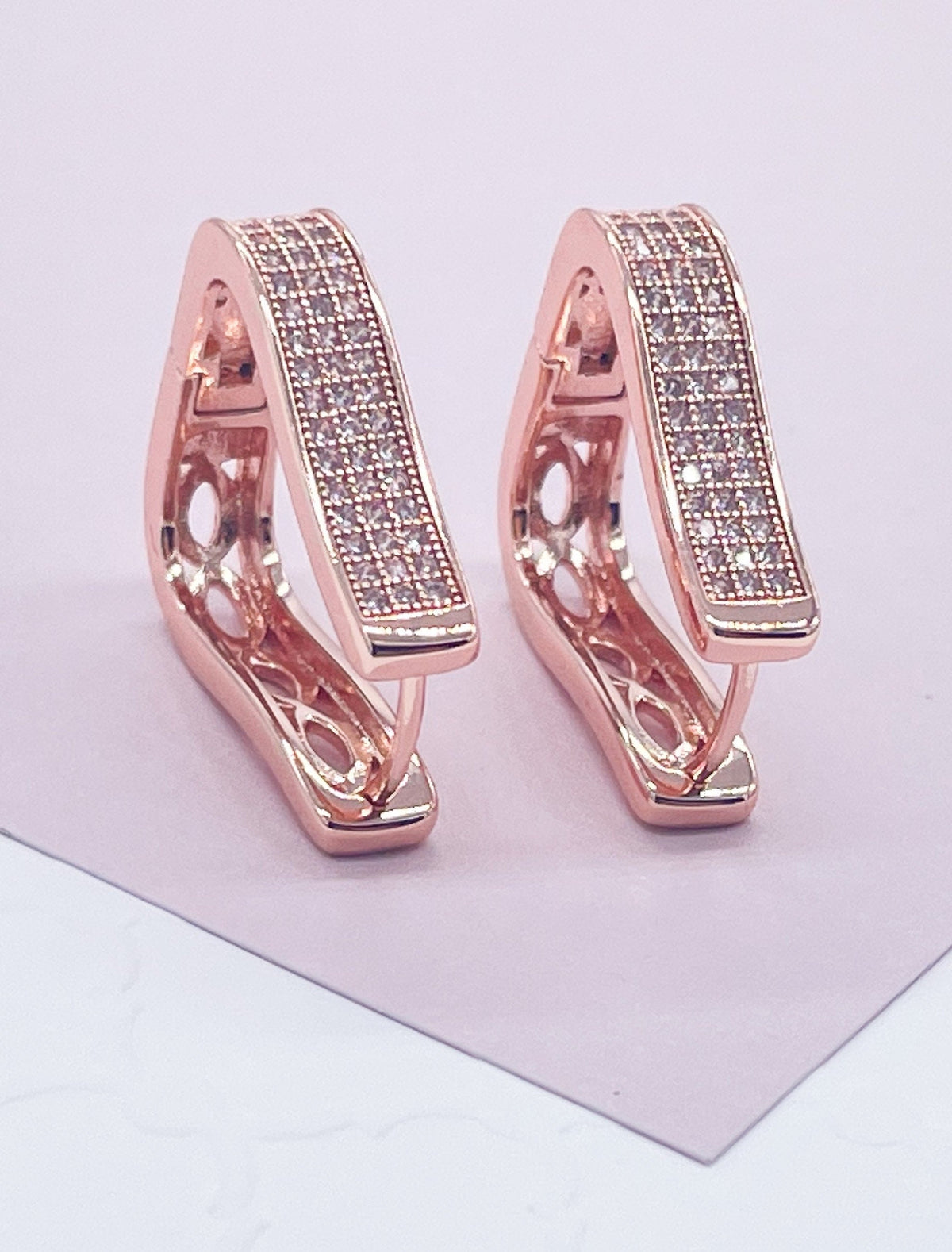 18k Gold Filled Hoop Earrings: Square Guitar Pick Design