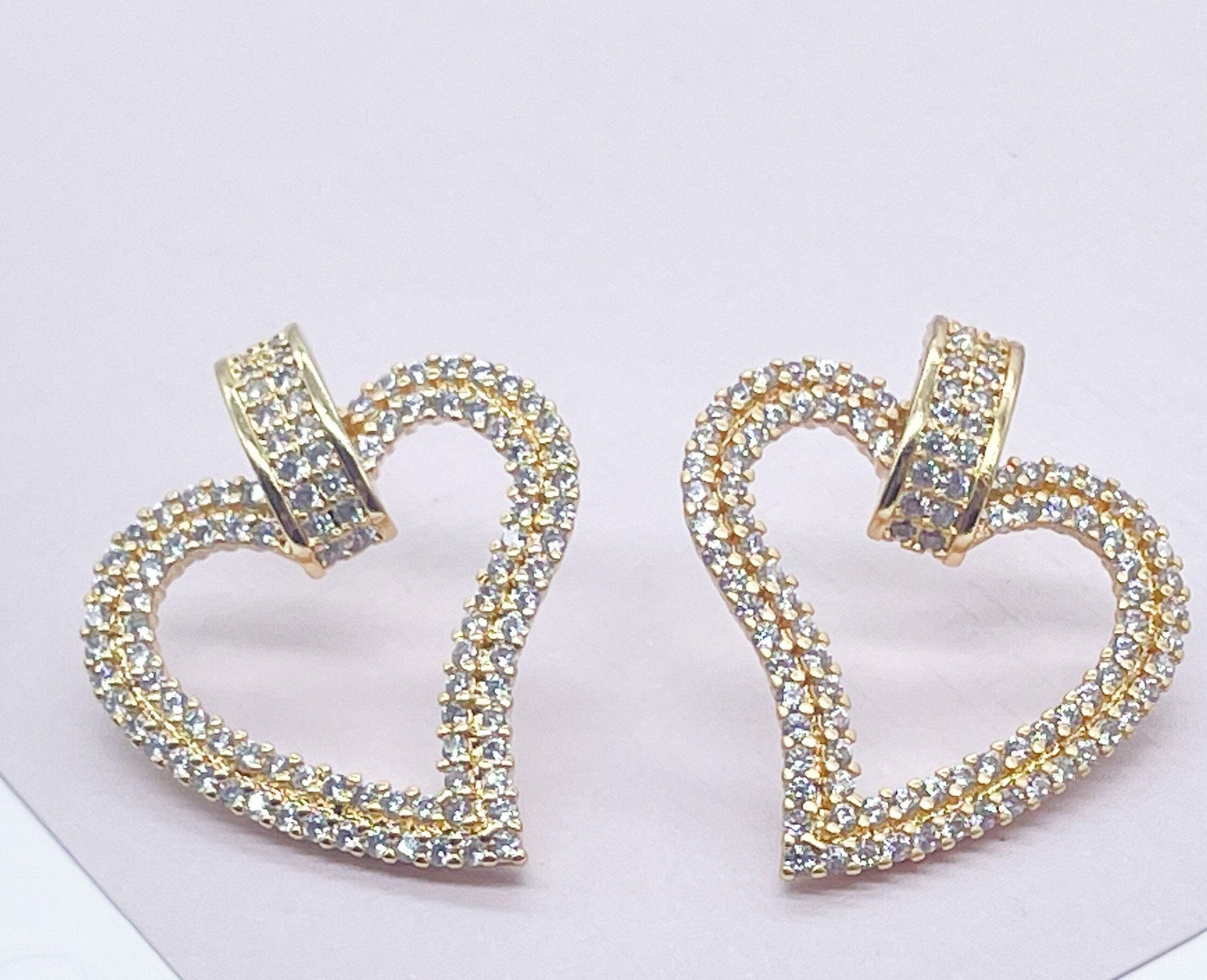 18k Gold Filled Micro Pave Cubic Zirconia Open Heart Earrings, Party Fancy Earrings Her, See Through Heart Earrings