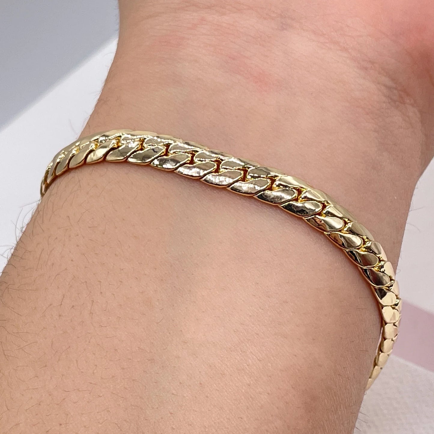 18k Gold Layered 6mm Flat Snake Like Bracelet Dainty For Jewelry Wholesale And