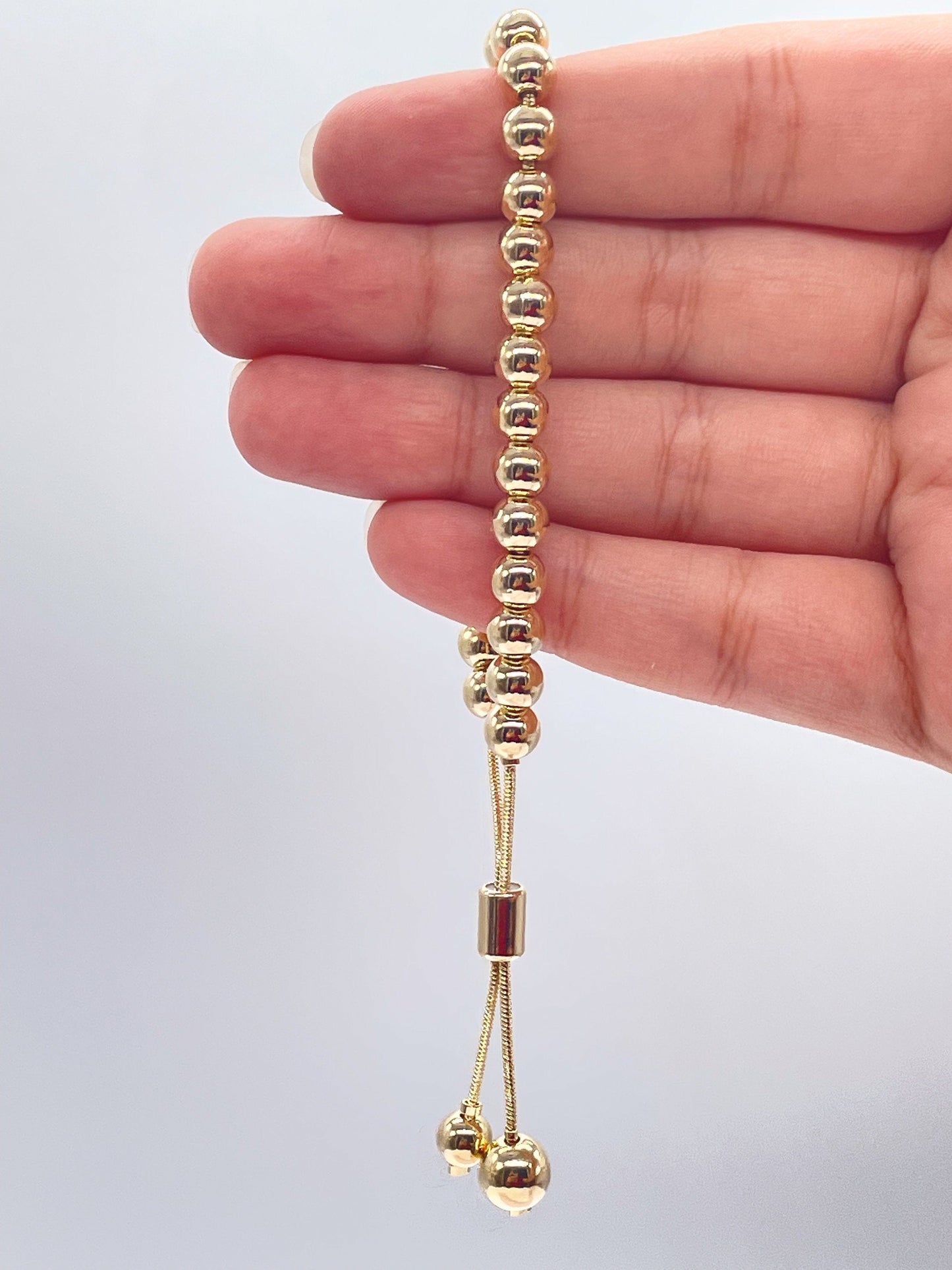 18k Gold Filled Beaded Bracelet: Adjustable Slider Clasp
