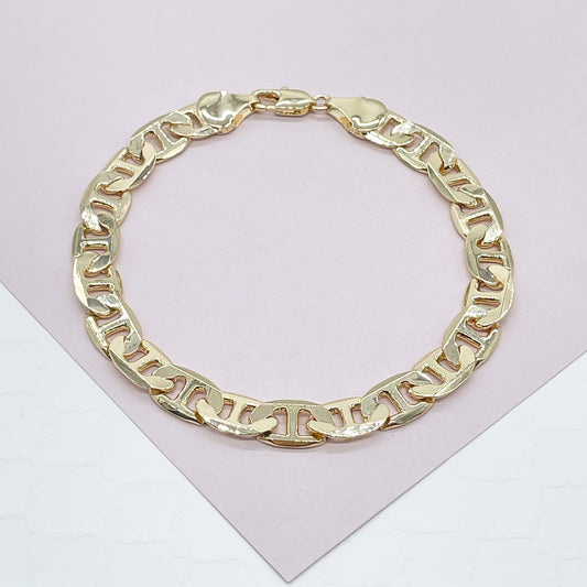 18k Gold Filled Mariner Flat Style link Bracelet In 9mm Width