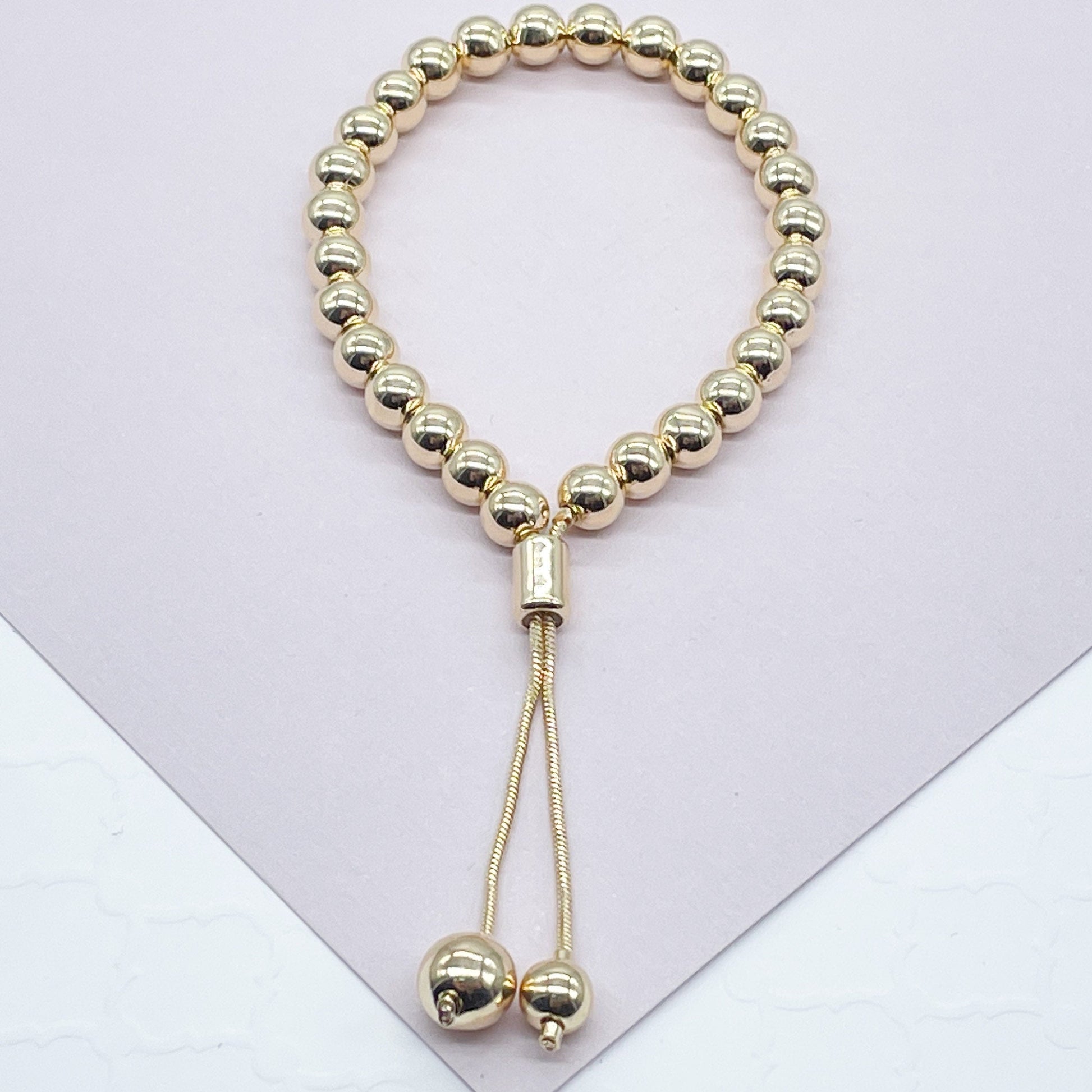 18k Gold Filled Beaded Bracelet: Adjustable Slider Clasp