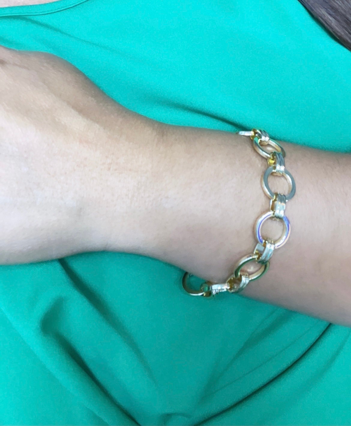 Chunky 18K Gold Filled 15mm Designed Plain Circle Link Bracelet Hypoallergenic