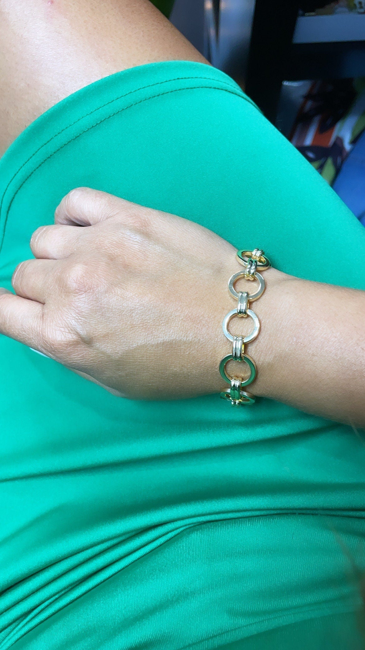 Chunky 18K Gold Filled 15mm Designed Plain Circle Link Bracelet Hypoallergenic