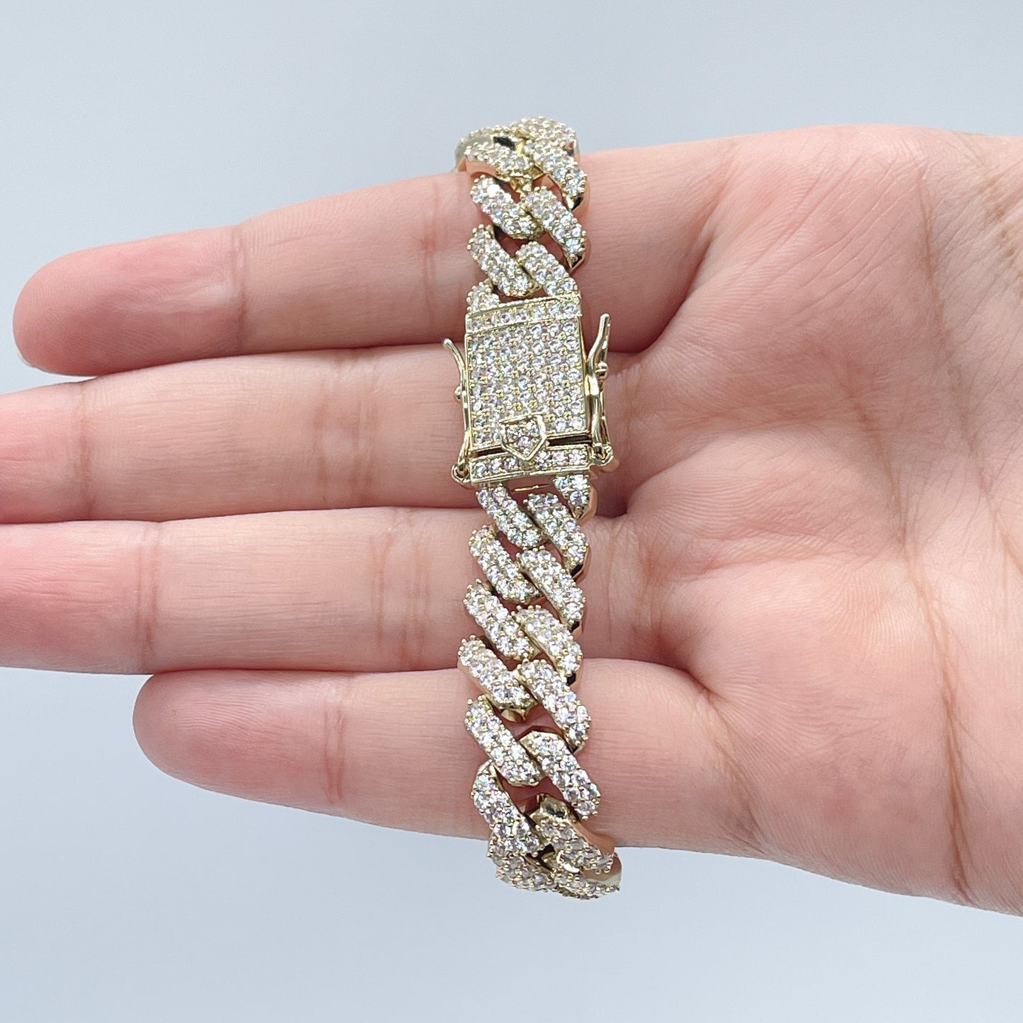 18k Gold Filled Hip Hop Luxury Micro Pave Cubic Zirconia Bling Set Miami Cuban